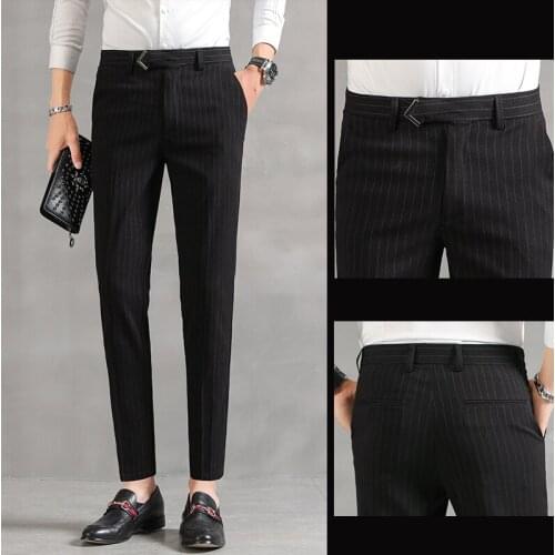 2020 Spring and Autumn Striped Dress Trousers Mens Polyester Casual Mens Suit Pants Korean Business Work Pants Version Slim