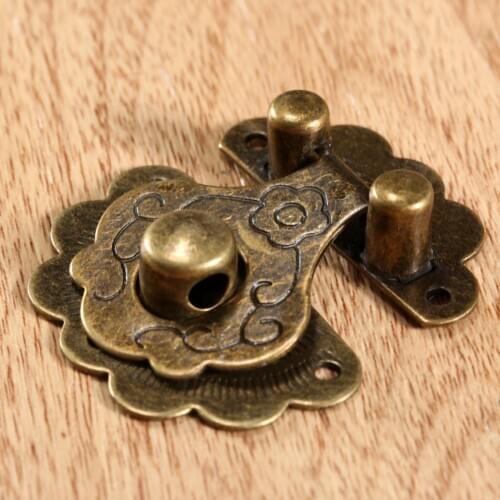 1set Lock Hasp Hook Metal 6 screws Antique Bronze 40x36mm Decorative Wooden wine Box Case Chest Padlock Vintage Iron Hardware