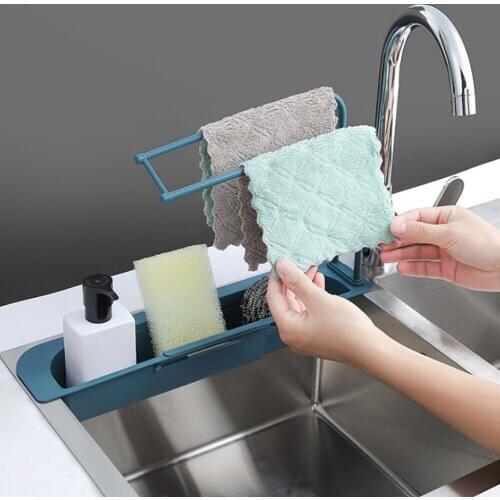 1PCS Telescopic Sink Storage Rack Adjustable Drain Rack Adjustable Plastic Kitchen Sink Storage Rack Bathroom Storage Holder