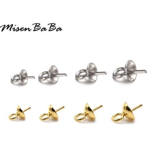 100pcs 3/4/5/6/8mm Stainless Steel Pearl Pendant Connector Bail Cap Tray Fit Round Beads DIY Jewelry Making Findings Accessories