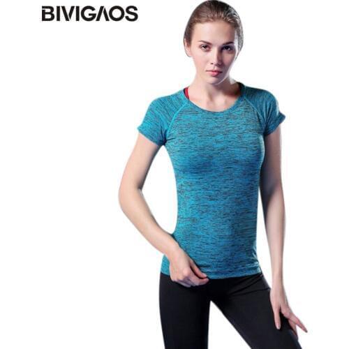 BIVIGAOS Summer Women T-shirt Female Elastic Workout T Shirt Absorb Sweat Short-Sleeved Tops Tshirt Aerobics Clothes For Women