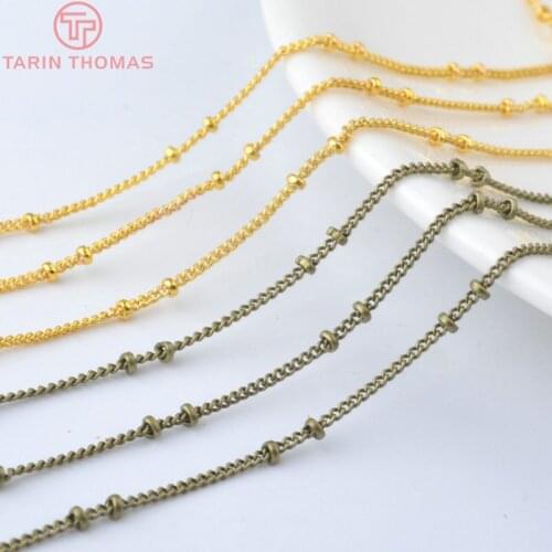 5 meters width:1.2MM,bead:2MM Antique Bronze Copper 2 Beads Station Ball Chain Necklace Chains Diy Jewelry Accessories