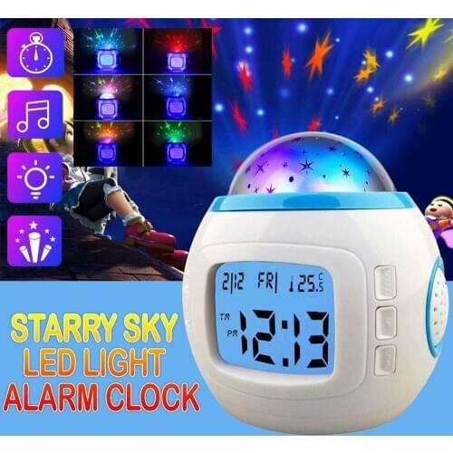 Kids Baby Room Sky Star Night Light LED Projection Lamp Bedroom Music Digital Alarm Clock with Calendar Temperature Timer Clocks