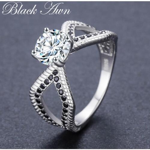 Hyperbole 3.6g 925 Sterling Silver Fine Jewelry Geomentric Bague Black Spinel Engagement Rings for Women Bijoux C485