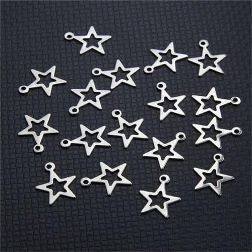 Julie Wang 10PCS Star Charms Stainless Steel Hollow Pentagram Pendants Bracelet Jewelry Making Accessory
