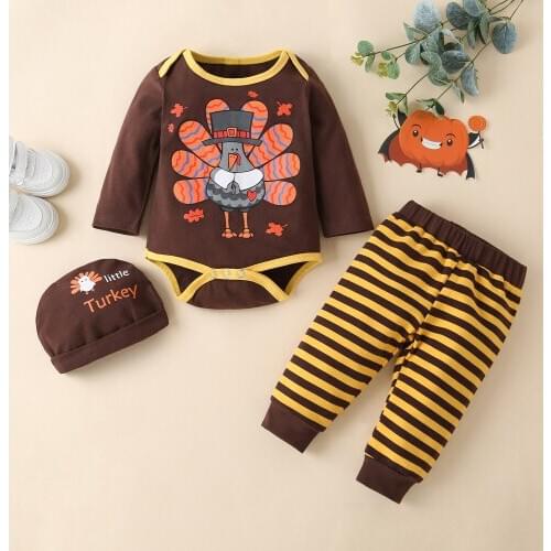 New Halloween Clothes Newborn Baby Girl Clothes Sets 3 Piece Cotton Animal Print Long Sleeve Bodysuit+striped Trousers+hat 0-18M