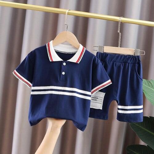 LISUNNY 2021 Summer Boys Clothing Sets Children Casual Outfit Lapel Short Sleeve T Shirt Shorts Kids Vacation Sports Clothes