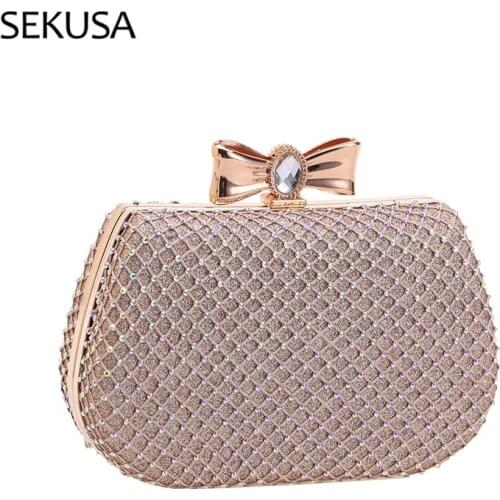 Bow Metal Luxury Women Day Clutch Hollow Out Style Pink Color Evening Bags New 2021 Banquet Purse Holder