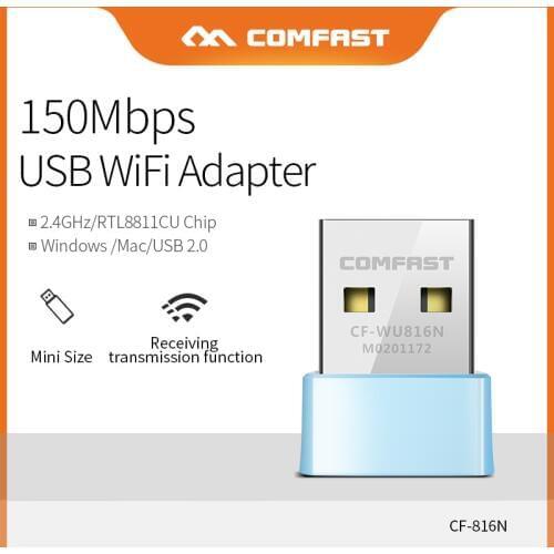 COMFAST Free Driver Mini Network Card 2.4G Wireless WiFi Adapter 150mbps 2dBi wifi Antenna Adapter for Desktop Laptop CF-WU816N