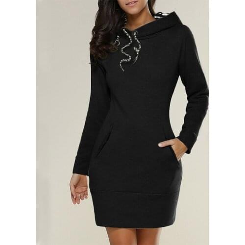 Fashion Long Dress Women Autumn Spring Sweatshirt Pullover Hoodies Long Sleeve Striped Hooded Tops Sweatshirts Slim Dresses
