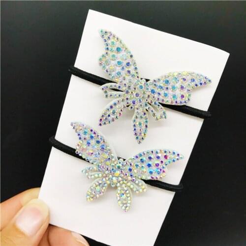 Fashion Diamond Butterfly Elastic Hair Bands Sparkle Colorful flowers Hairpin Elastic Hair Bands Hair Accessories for Women