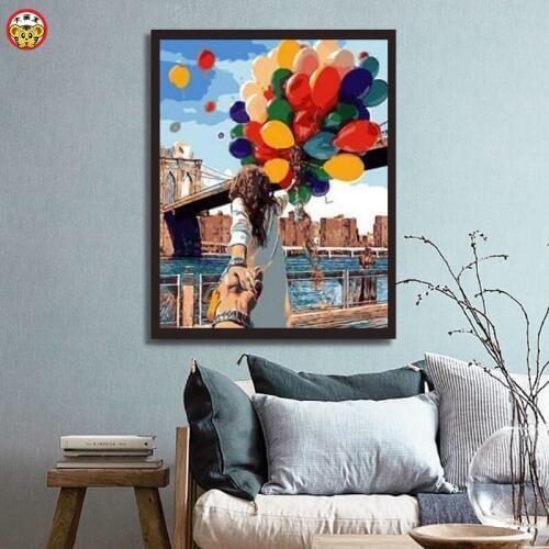 Diy oil painting by numbers art paint by number lovers Holding hands Dating scene decoration painting Couple in travel