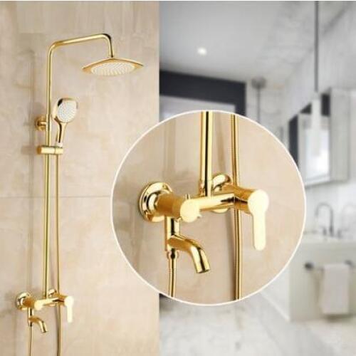 Vidric Gold Rainfall Shower faucet set hot cold mixer, Bathroom wall mounted bath shower water tap, Brass shower faucet set gold