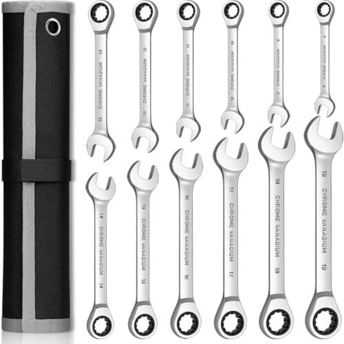 Hand Tools for Car Repair Keys Set Combination Ratchet Wrench Set, Professional Metric Ratchet Spanners Set with Canvas Bag