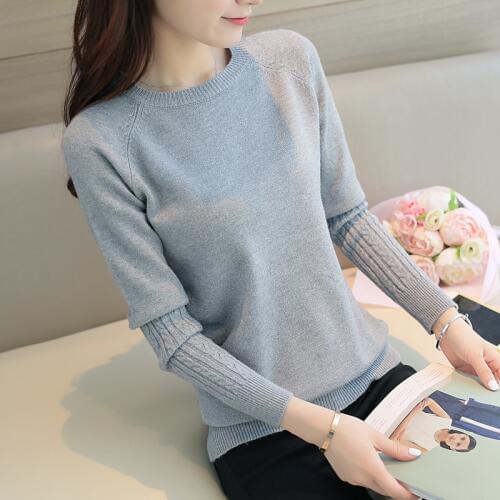 2018 The fall of the new Korean women slim cotton Crewneck sweater coat all-match long sleeved pullover shirt thin