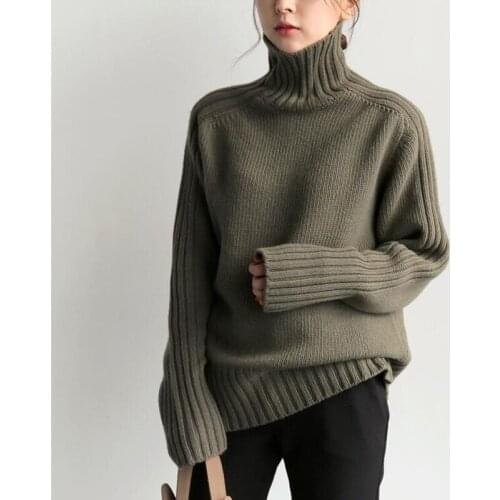 2021 Autumn Winter Loose Women Sweater Turtleneck Pullover Basic Warm Korean Soft Kniited Solid Sweater Tops