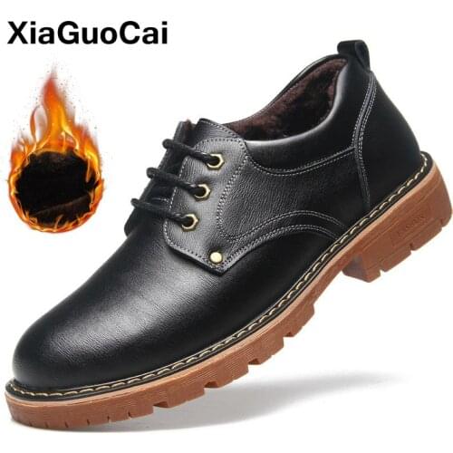 Autumn Winter Men Leather Casual Shoes With Fur Retro British Luxury Tooling Shoes Lace Up Fashion Warm Mans Footwear