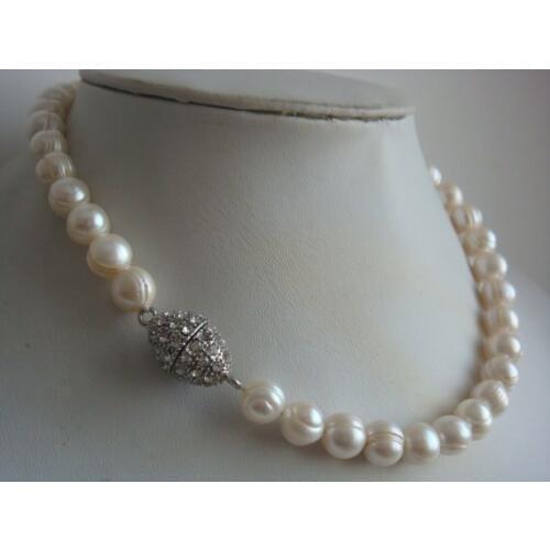 Genuine Freshwater Pearl Necklace White Color AA 11-12MM Big Size Real Pearl Jewelry Nice Magnet Clasp
