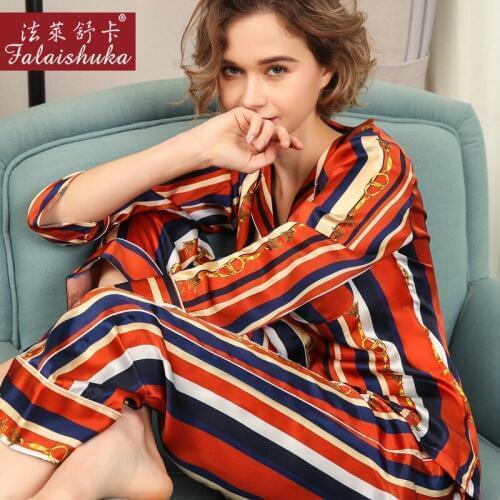 16 momme Fashion Striped 100% mulberry silk pajama sets women long sleeve elegance noble pyjamas natural silk women sleepwear