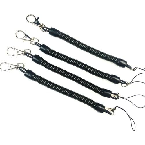 Plastic Black Retractable Spring Coil Spiral Stretch Chain Keychain Key Rings