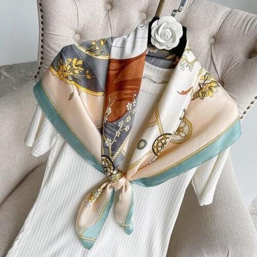 90*90cm Design Scarves for Women Shawl Print Silk Feeling Hijab Scarf Neckerchief Female Bandana Square Foulard Ladies Wrap 2021