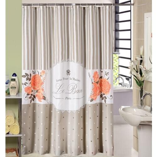 Stripe Shower Curtains for Bathroom Newest Flower Print Waterproof Polyester Fabric Grommet Top Shower Curtain with Free Hooks