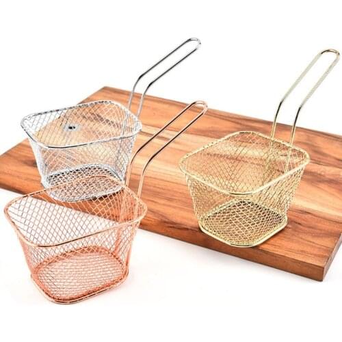 Portable Mini Chip Fryer French Fries Basket Frying Pan Filter Kitchen Cooking Tool Chef Strainer Table Food Serving