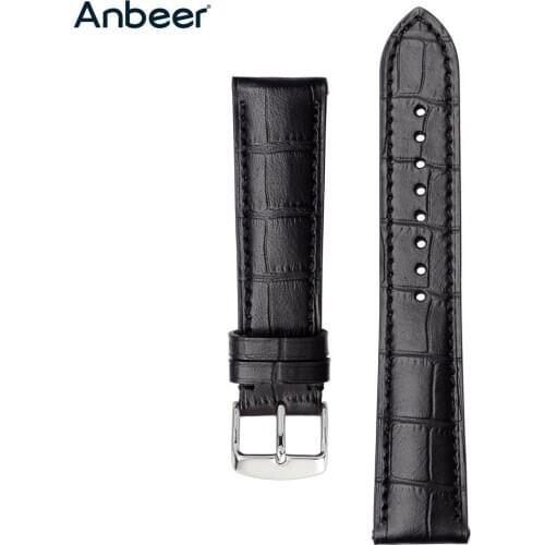 Anbeer 14mm 18mm 19mm 20mm 21mm 22mm Leather Watch Strap Alligator Embossed Watchband Classic Replacement Strap for Men Women