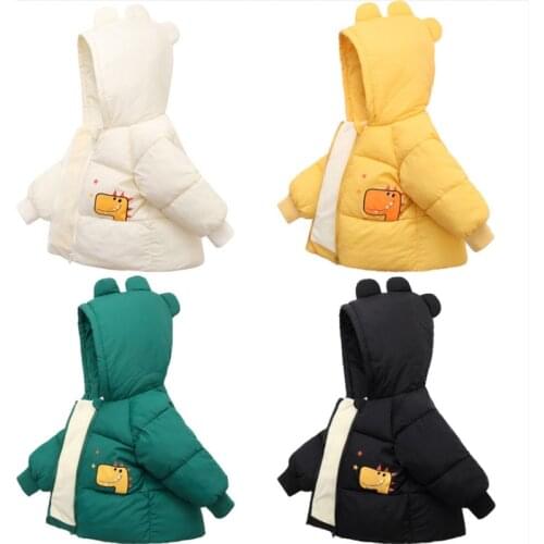 Cute Cartoon Dinosaur Print Baby Boy Jacket Cotton Clothes Hoodie For Girl Clothing Infant Children Plus velvet thick warm Coat