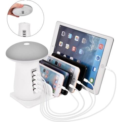 5 Multi Port USB Charging 5 Ports Station Desktop Phone Charger Night for iphone ipad USB Dock Mushroom Led Lamp EU US UK