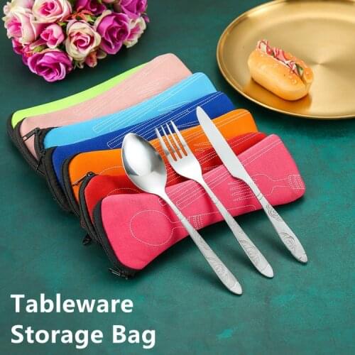 3Pcs/Set Portable Tableware Storage Bag Cutlery Fork Spoon Family Travel Camping Cutlery Set Kitchen Tools Holder Organizer