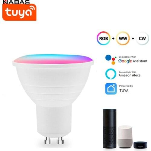 NABAS Tuya Smart Bulb GU10 6W WiFi LED Bulb RGB+WW+CW Color Changing LED Lights Bulbs Used With Alexa Google Home