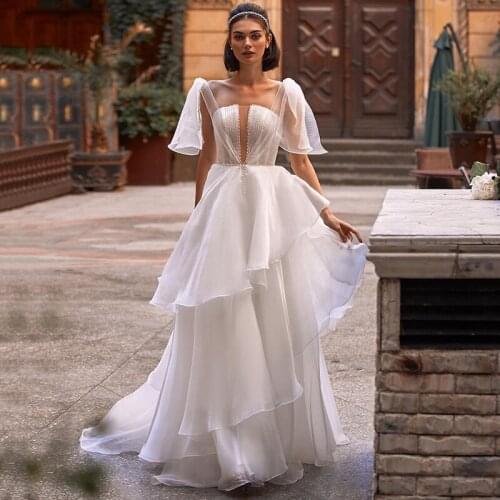 Eightree Vintage Wedding Dress Tiered Skirt Pealrs Beaded Bridal Dresses 2021 A Line Wedding Gowns Luxury Vestidos de Noiva