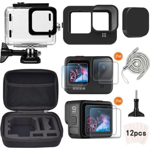 Waterproof Housing Case for GoPro Hero 9 Black Protective Lens Cover Case Tempered Glass for Go Pro 9 Protective Accessories Kit