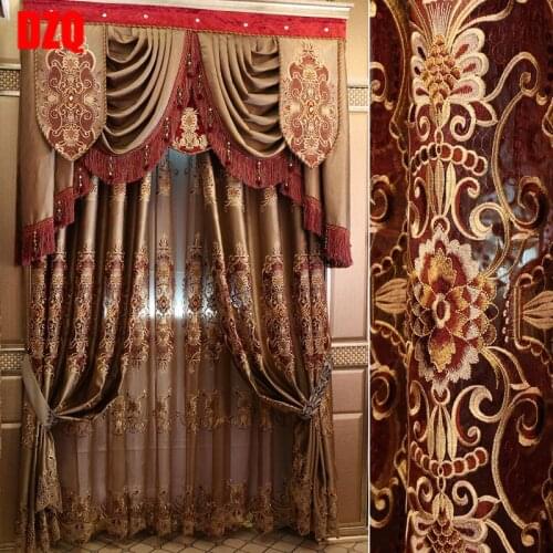 Custom curtain thick luxury shading velvet living room villa yellow red cloth blackout curtain valance tulle panel C241