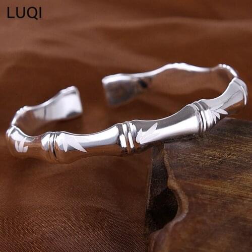 Fashion Womens S925 Silver Plated Platinum Fresh Bamboo Leaf Bamboo Leaf Personalized Open Bracelets 151