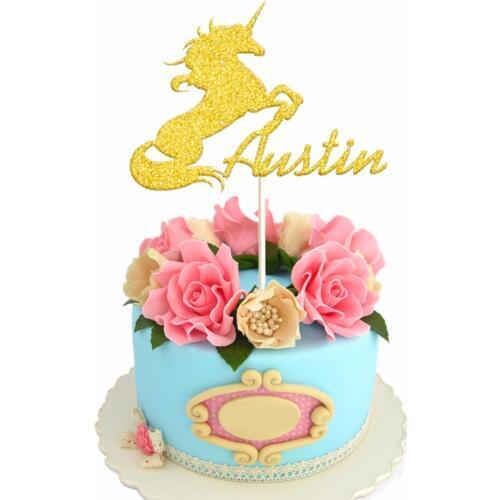 1pcs Custom Unicorn Cake Topper Glitter Gold Silver Name Cake Toppers Girl Birthday Party Cake Table Decoration