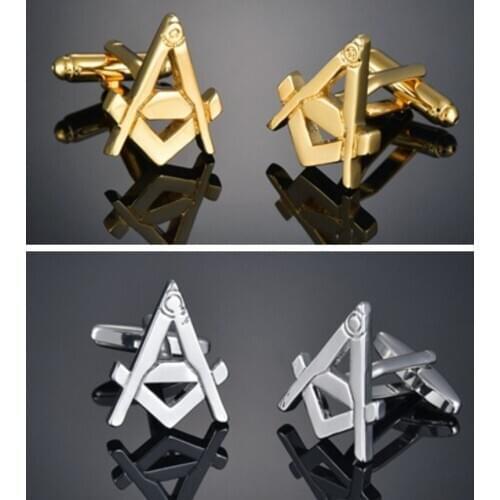 10pairs/lot Freemason Cufflinks Gold/Silver Copper Plating Masonic Cuff Link Free Mason Mens Jewelry Accessory Wholesale