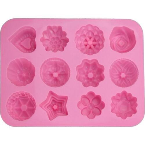 12-Cavity Mixed Style 3D Flower Star Heart Shaped Silicone Chocolate Pudding Mold Craft Ice Cube Tray Cake Biscuit Baking Mould