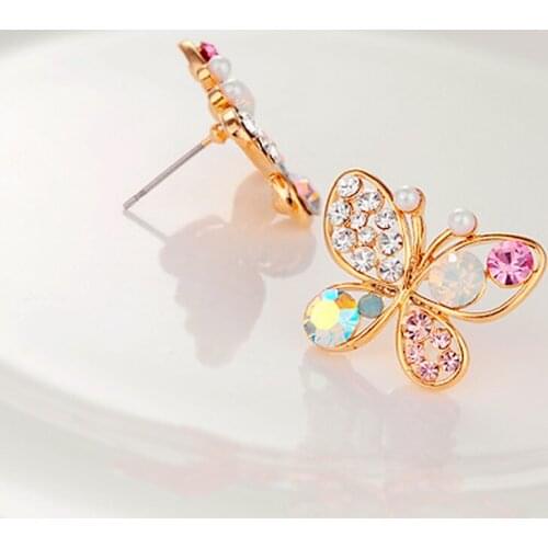 2021 Simple Women Crystal Rhinestone Hollow Butterfly Stud Earrings Party Statement Jewelry Gifts