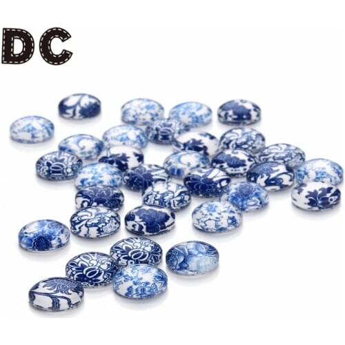 30pcs/lot 10/12/14/18/20/25mm Cabochon Glass Blue And White Porcelain Cabochon DIY Ring Earrings Exquisite Jewelry Making