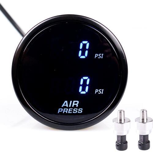 52mm Dual Air Pressure Gauge Blue LED Air Ride Gauge With 2 Pieces 1/8NPT Sensors