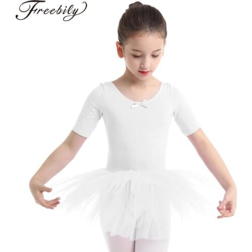 Freebily Ballet Dress Ballet Tutu Dress Kids Dancewear Short Sleeve Cotton Gymnastics Leotard Dress Ballerina Dance Costumes