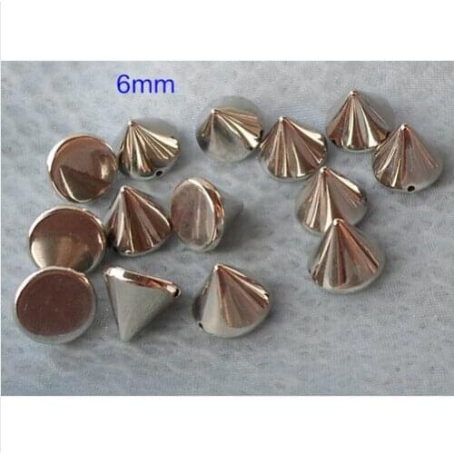 Free Shipping -500 pcs CONE Silver Rivet Stud Spikes - 6mm - Sew on - Glue on - Acrylic - Rivets Studs Spike