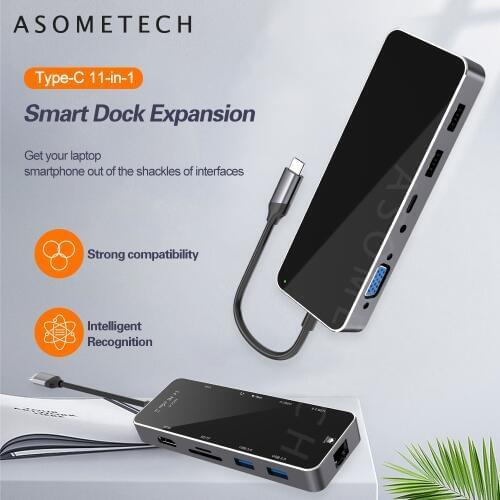 11 Ports USB 3.0 HUB to VGA RJ45 Adapter Dock SD/TF Card Reader Audio Port for MacBook Pro Laptop Multi Type C USB HUB