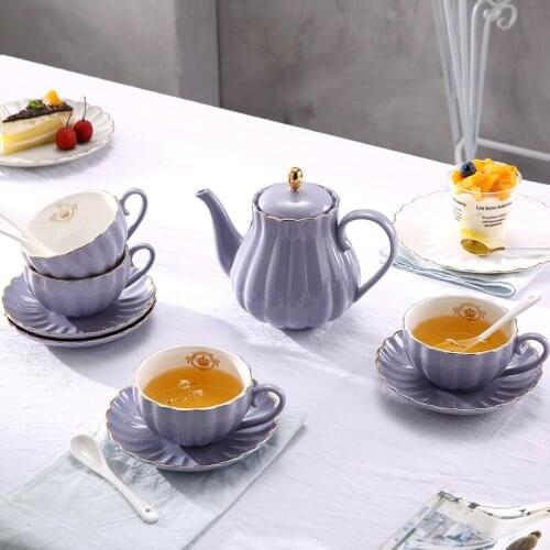 13PCS English ceramic coffee mugs cup afternoon tea set teapot handmade golden trim light luxury suit Nordic home wedding gift