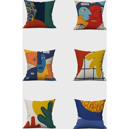 6-Set Colorful Portrait Patterned Double Sided Printed Suede Cushion Cover 2021 Home, Garden, Balcony Decoration