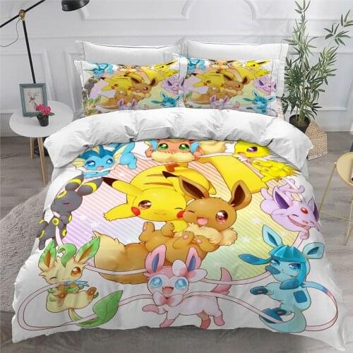 Anime Pokemon Bedding Set Cartoon Pikachu 2/3 Piece Digital Printing Duvet Cover and Pillowcase AU/EU Comforter Set for Bedding
