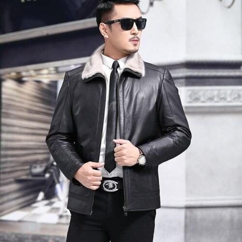 Genuine Leather Jacket Men Winter Cow Leather Jacket Real Mink Fur Liner Warm Down Coats Mink Fur Collar Jaqueta De Couro YY441