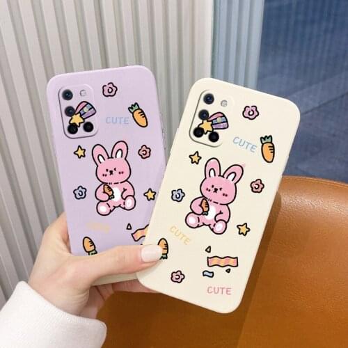 Bunny Square Shockproof Liquid Silicone Case For Oneplus 8t Camera Lens Protection Soft Phone Back Cover On 9 9pro 9r pro Funda